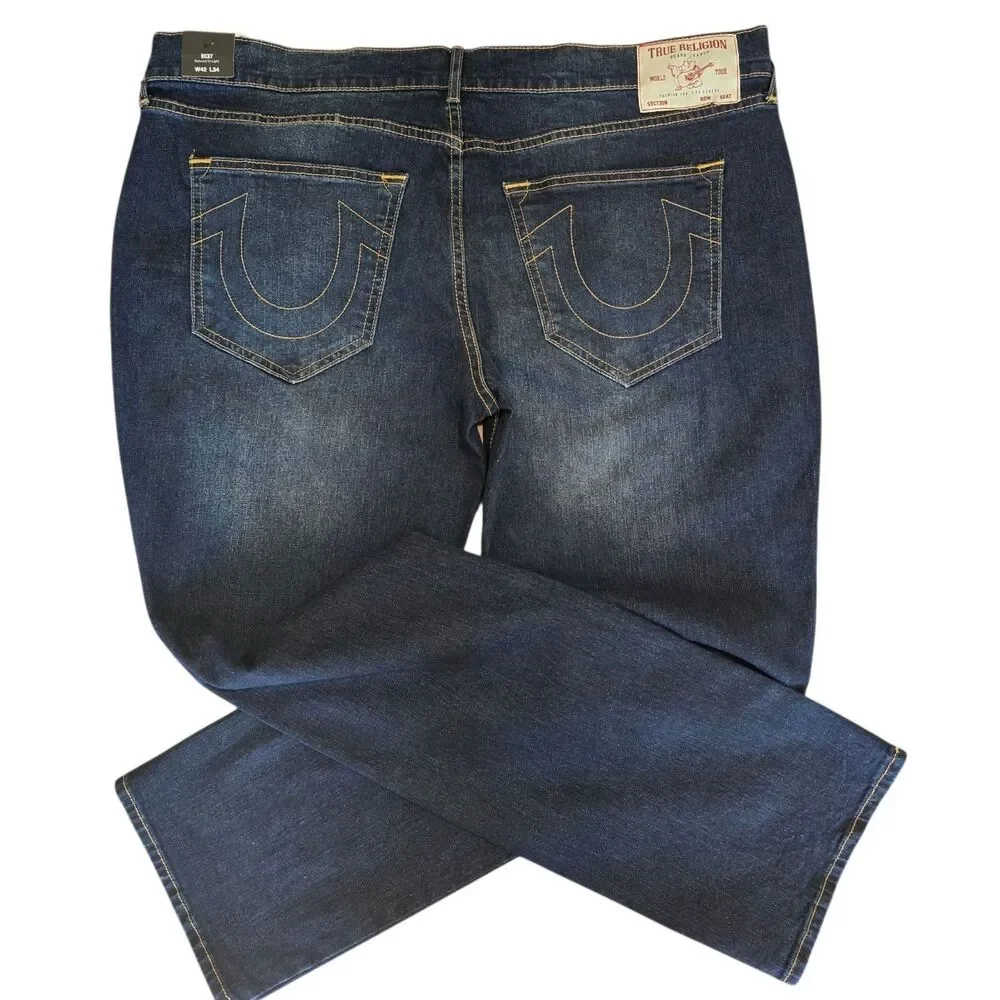NEW True Religion Mens Ricky SN Relaxed Straight 5 Pocket Dark Wash Jeans 42x34